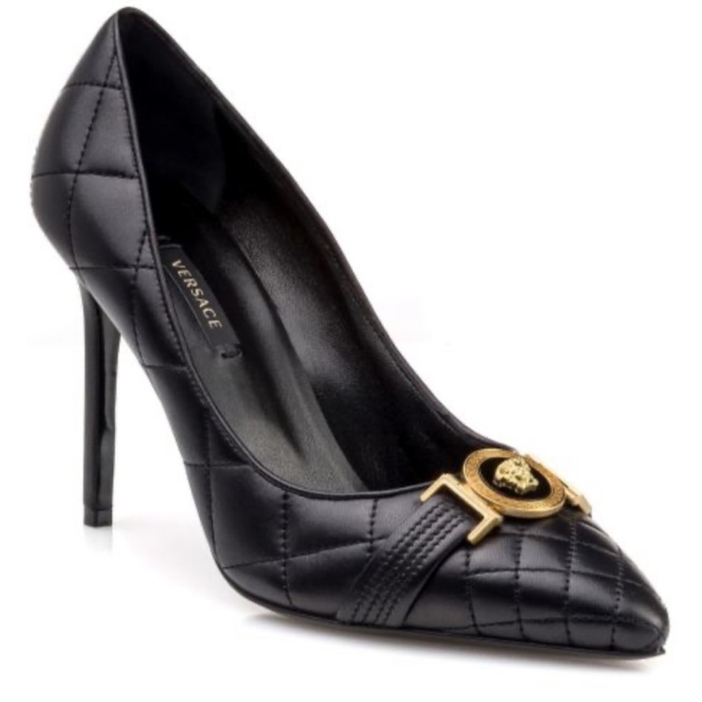 Versace Quilted Leather Pumps Dark Brown Gold